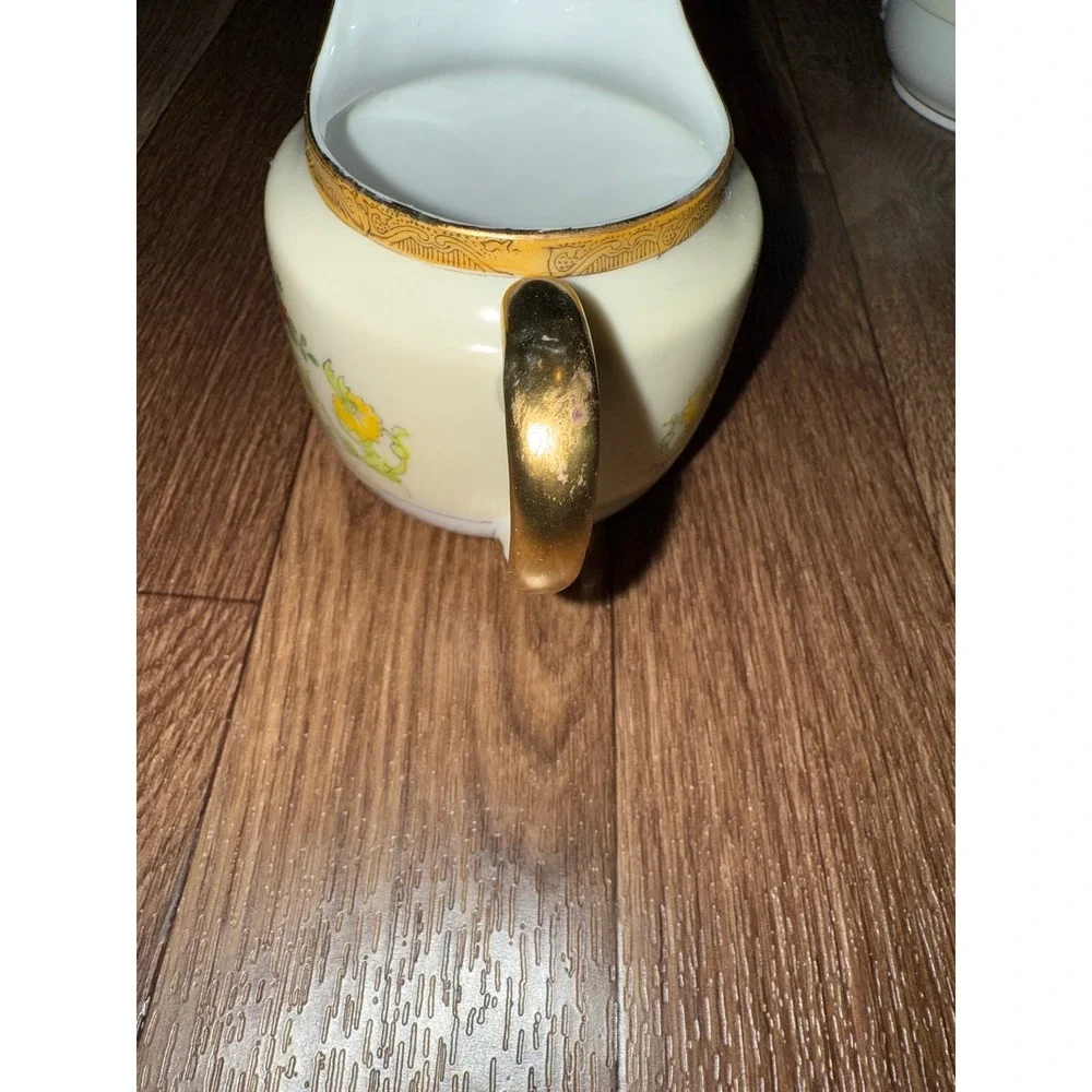 Vintage Cream Floral Sugar Bowl with‎ Lid and Creamer Set Made in Japan